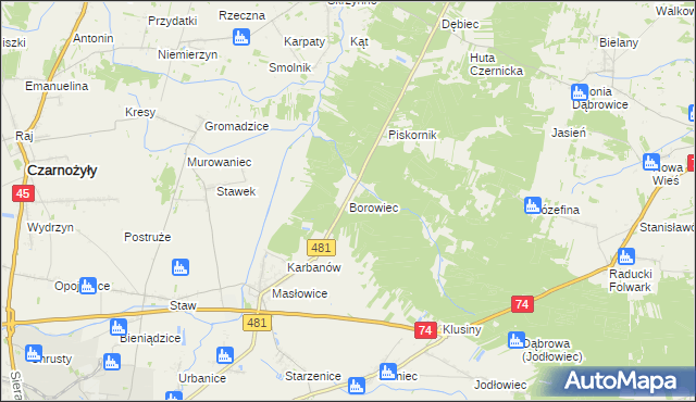 mapa Borowiec gmina Wieluń, Borowiec gmina Wieluń na mapie Targeo