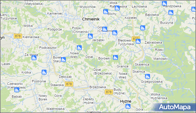 mapa Borówki gmina Chmielnik, Borówki gmina Chmielnik na mapie Targeo