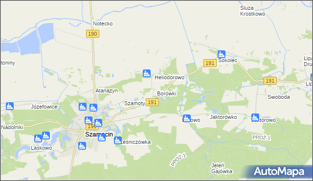 mapa Borówki gmina Szamocin, Borówki gmina Szamocin na mapie Targeo