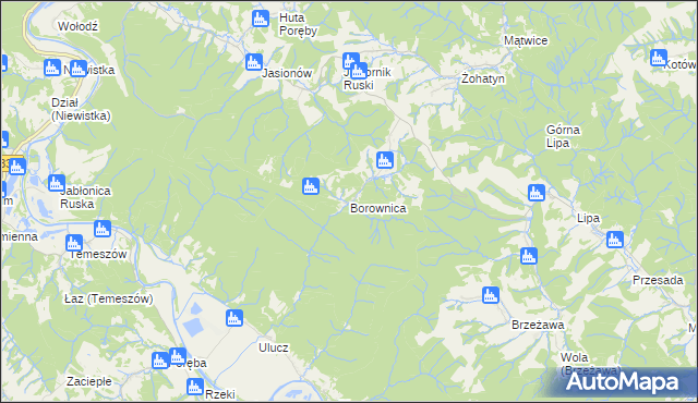 mapa Borownica gmina Bircza, Borownica gmina Bircza na mapie Targeo