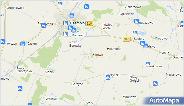 mapa Borowo gmina Czempiń, Borowo gmina Czempiń na mapie Targeo