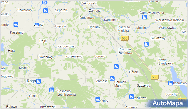 mapa Borowo gmina Rogowo, Borowo gmina Rogowo na mapie Targeo