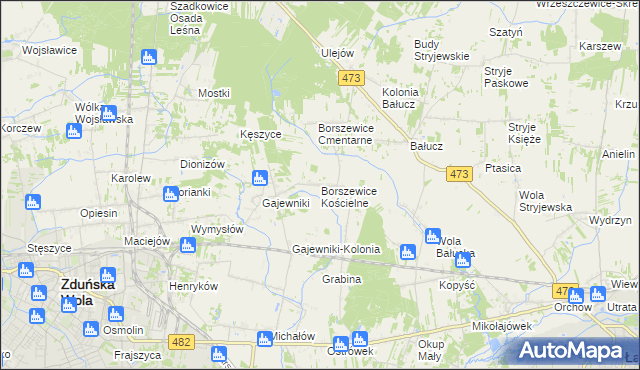 mapa Borszewice Kościelne, Borszewice Kościelne na mapie Targeo