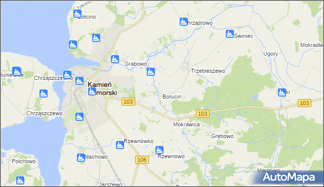 mapa Borucin gmina Kamień Pomorski, Borucin gmina Kamień Pomorski na mapie Targeo