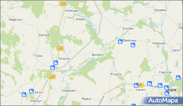 mapa Borzęcin gmina Gryfice, Borzęcin gmina Gryfice na mapie Targeo