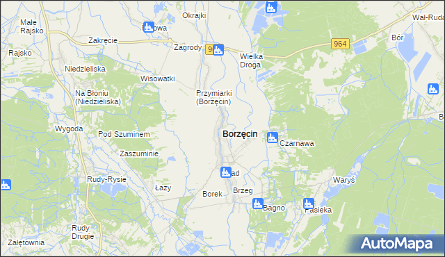 mapa Borzęcin powiat brzeski, Borzęcin powiat brzeski na mapie Targeo