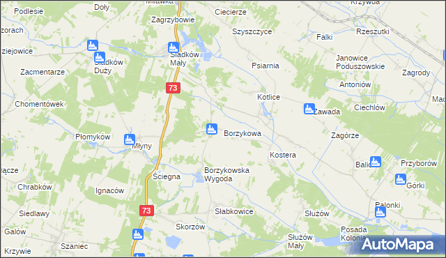 mapa Borzykowa gmina Chmielnik, Borzykowa gmina Chmielnik na mapie Targeo
