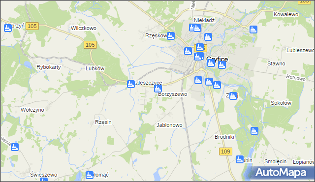 mapa Borzyszewo gmina Gryfice, Borzyszewo gmina Gryfice na mapie Targeo