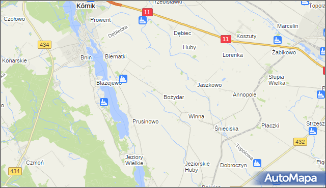 mapa Bożydar gmina Zaniemyśl, Bożydar gmina Zaniemyśl na mapie Targeo