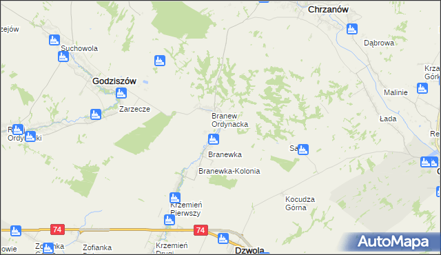 mapa Branew Szlachecka, Branew Szlachecka na mapie Targeo