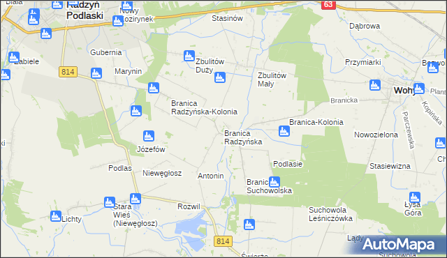 mapa Branica Radzyńska, Branica Radzyńska na mapie Targeo