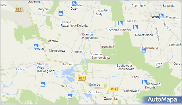 mapa Branica Suchowolska, Branica Suchowolska na mapie Targeo
