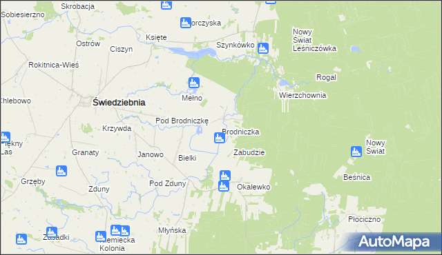 mapa Brodniczka gmina Świedziebnia, Brodniczka gmina Świedziebnia na mapie Targeo