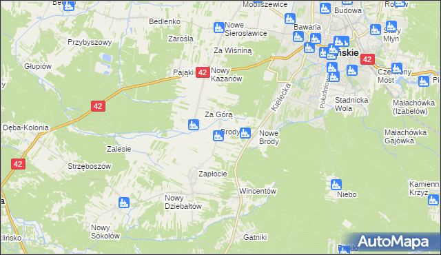 mapa Brody gmina Końskie, Brody gmina Końskie na mapie Targeo