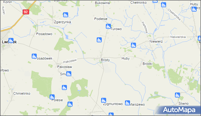 mapa Brody gmina Lwówek, Brody gmina Lwówek na mapie Targeo