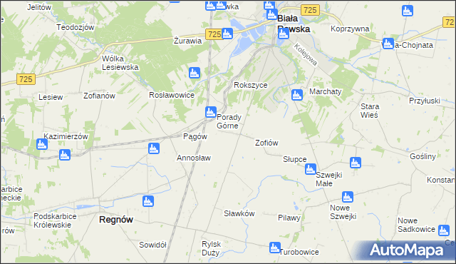 mapa Bronisławów gmina Biała Rawska, Bronisławów gmina Biała Rawska na mapie Targeo