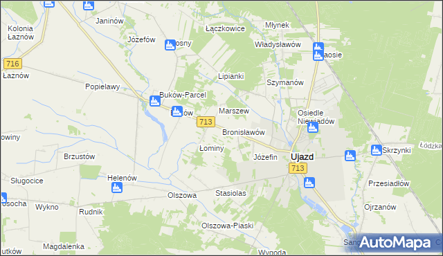 mapa Bronisławów gmina Ujazd, Bronisławów gmina Ujazd na mapie Targeo