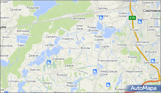 mapa Bronów gmina Czechowice-Dziedzice, Bronów gmina Czechowice-Dziedzice na mapie Targeo