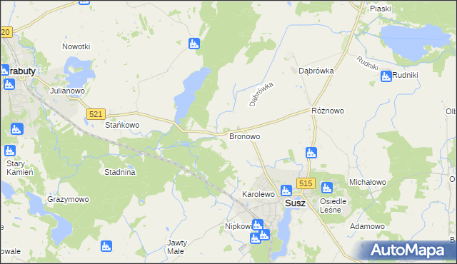 mapa Bronowo gmina Susz, Bronowo gmina Susz na mapie Targeo