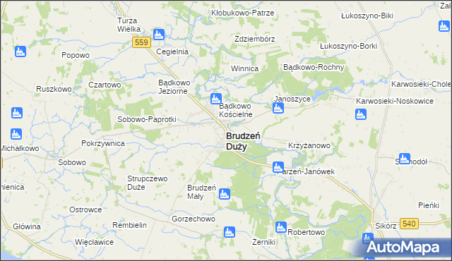 mapa Brudzeń Duży, Brudzeń Duży na mapie Targeo