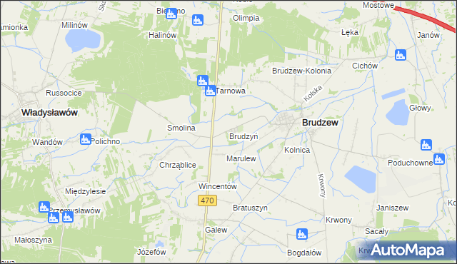 mapa Brudzyń gmina Brudzew, Brudzyń gmina Brudzew na mapie Targeo