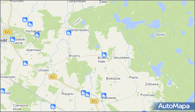 mapa Brusiny Małe, Brusiny Małe na mapie Targeo