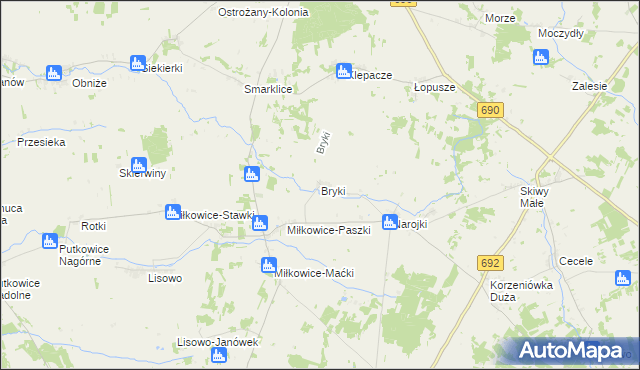 mapa Bryki gmina Drohiczyn, Bryki gmina Drohiczyn na mapie Targeo