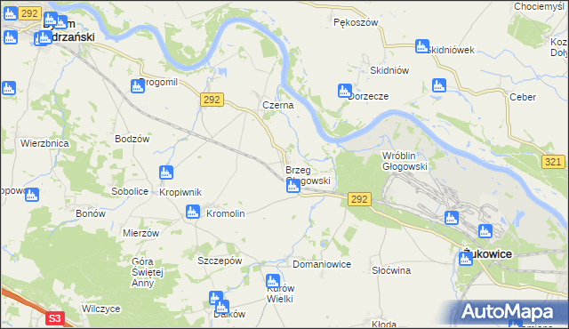 mapa Brzeg Głogowski, Brzeg Głogowski na mapie Targeo