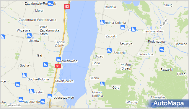 mapa Brzeg gmina Pęczniew, Brzeg gmina Pęczniew na mapie Targeo