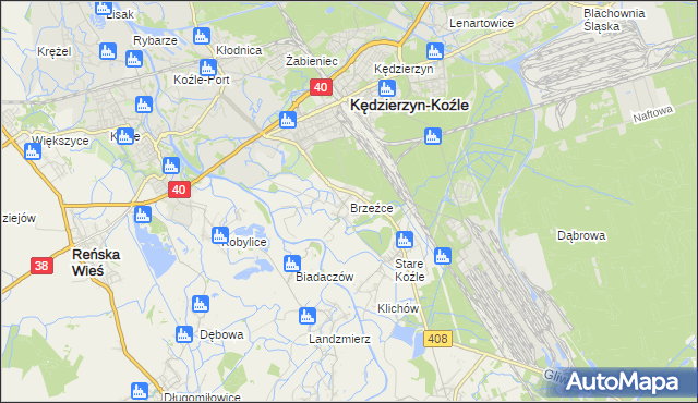 mapa Brzeźce gmina Bierawa, Brzeźce gmina Bierawa na mapie Targeo