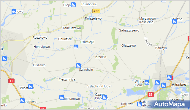 mapa Brzezie gmina Środa Wielkopolska, Brzezie gmina Środa Wielkopolska na mapie Targeo