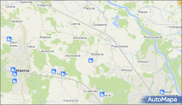 mapa Brzezina gmina Miękinia, Brzezina gmina Miękinia na mapie Targeo