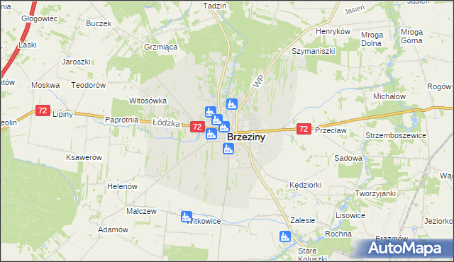 mapa Brzeziny, Brzeziny na mapie Targeo
