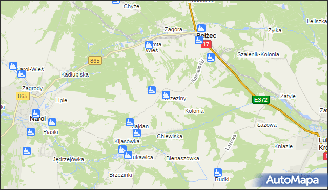mapa Brzeziny gmina Bełżec, Brzeziny gmina Bełżec na mapie Targeo