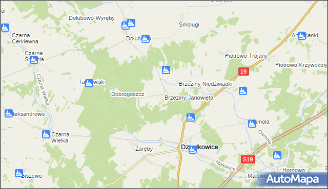 mapa Brzeziny-Janowięta, Brzeziny-Janowięta na mapie Targeo