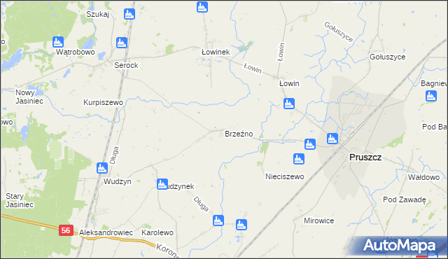 mapa Brzeźno gmina Pruszcz, Brzeźno gmina Pruszcz na mapie Targeo
