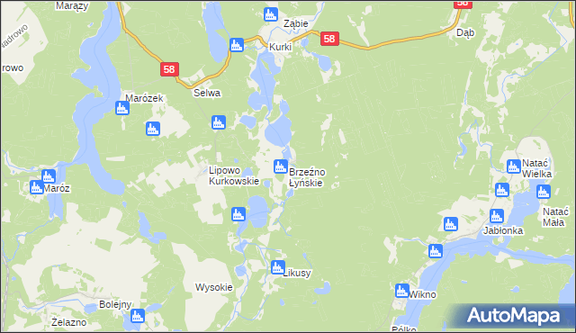 mapa Brzeźno Łyńskie, Brzeźno Łyńskie na mapie Targeo