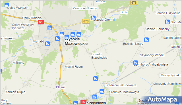 mapa Brzóski Brzezińskie, Brzóski Brzezińskie na mapie Targeo