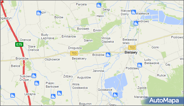 mapa Brzozów gmina Bielawy, Brzozów gmina Bielawy na mapie Targeo
