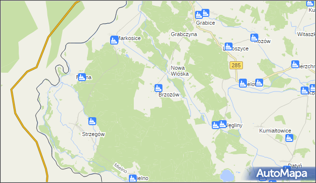 mapa Brzozów gmina Gubin, Brzozów gmina Gubin na mapie Targeo