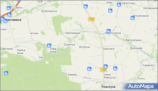 mapa Brzozów gmina Rzeczyca, Brzozów gmina Rzeczyca na mapie Targeo
