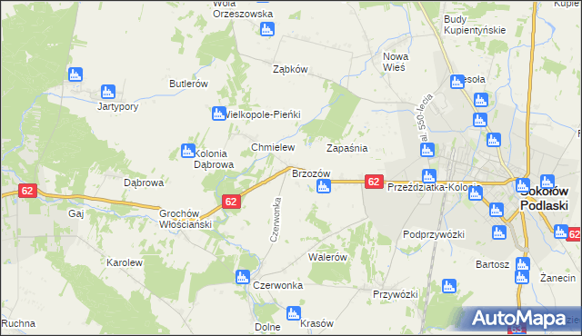mapa Brzozów gmina Sokołów Podlaski, Brzozów gmina Sokołów Podlaski na mapie Targeo