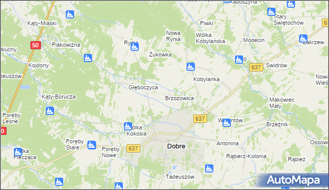 mapa Brzozowica gmina Dobre, Brzozowica gmina Dobre na mapie Targeo