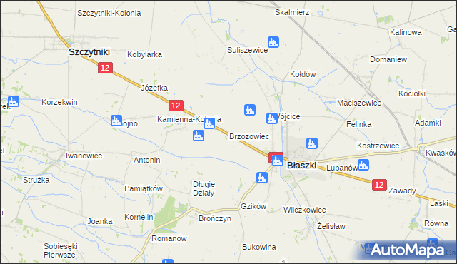 mapa Brzozowiec gmina Błaszki, Brzozowiec gmina Błaszki na mapie Targeo
