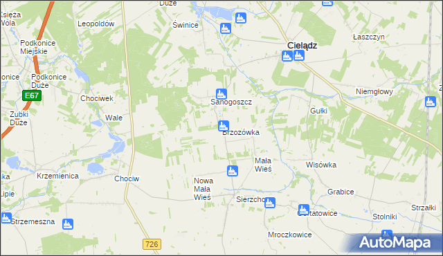 mapa Brzozówka gmina Cielądz, Brzozówka gmina Cielądz na mapie Targeo