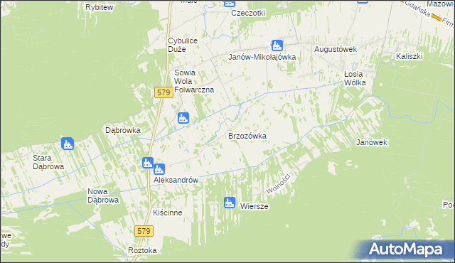 mapa Brzozówka gmina Czosnów, Brzozówka gmina Czosnów na mapie Targeo