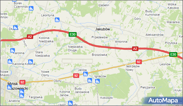 mapa Brzozówka gmina Jakubów, Brzozówka gmina Jakubów na mapie Targeo