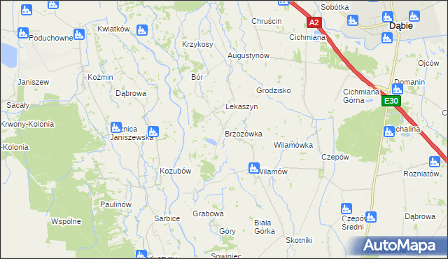 mapa Brzozówka gmina Uniejów, Brzozówka gmina Uniejów na mapie Targeo