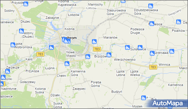 mapa Brzozówka gmina Wolbrom, Brzozówka gmina Wolbrom na mapie Targeo