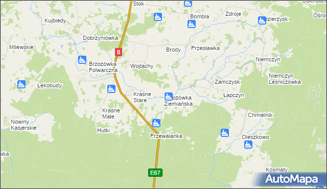 mapa Brzozówka Ziemiańska, Brzozówka Ziemiańska na mapie Targeo